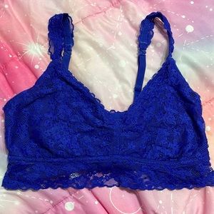 Blue Lace Bralette Bra with Removable Cups